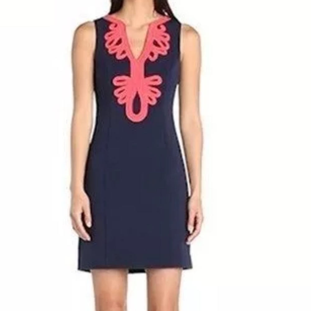 Lilly Pulitzer Janice Navy/Coral Stretch Knit Sleeveless Shift Dress Size XS